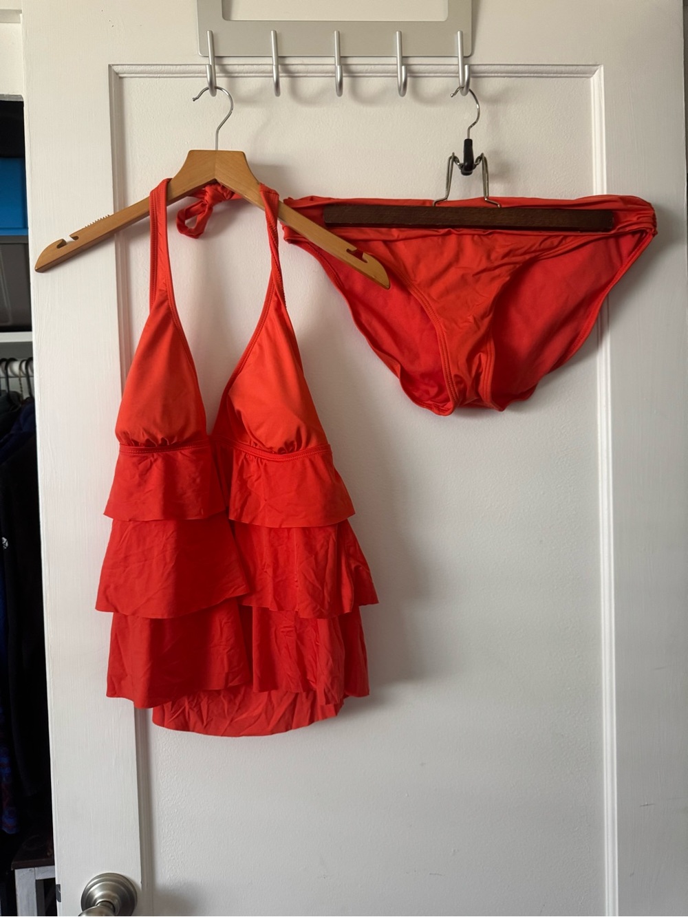 Kenneth Cole Reaction Dark Orange Ruffled Halter Tankini Set